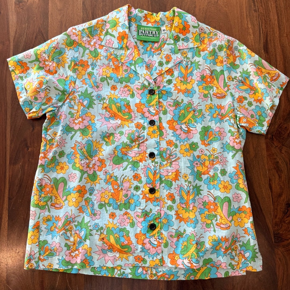 Big Bud Press Floral Button-Up with Orange and Blue
